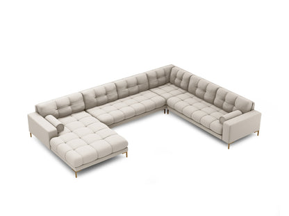 Bali Panoramic Corner Sofa, 7 Seats, 327x256 cm — Beige / Gold Metal / Right
