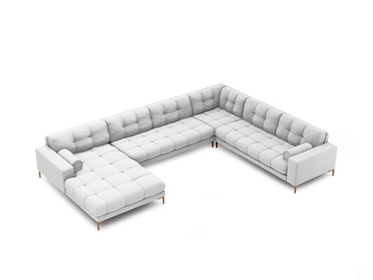 Bali Panoramic Corner Sofa, 7 Seats, 327x256 cm — Light Grey / Gold Metal / Right