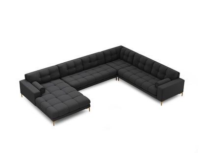Bali Panoramic Corner Sofa, 7 Seats, 327x256 cm — Dark Grey / Gold Metal / Right