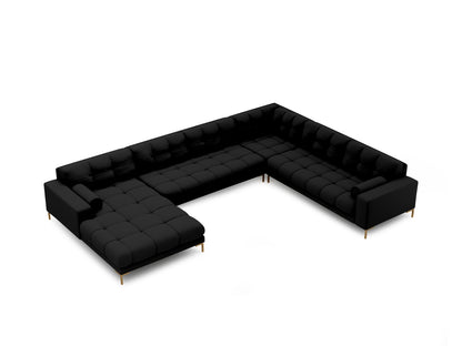 Bali Panoramic Corner Sofa, 7 Seats, 327x256 cm — Black / Gold Metal / Right