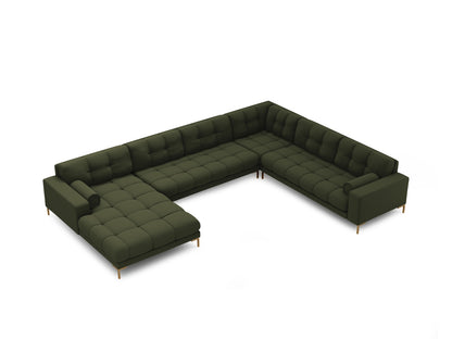 Bali Panoramic Corner Sofa, 7 Seats, 327x256 cm — Green / Gold Metal / Right