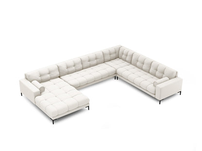 Bali Panoramic Corner Sofa, 7 Seats, 327x256 cm — Light Beige / Black Metal / Right