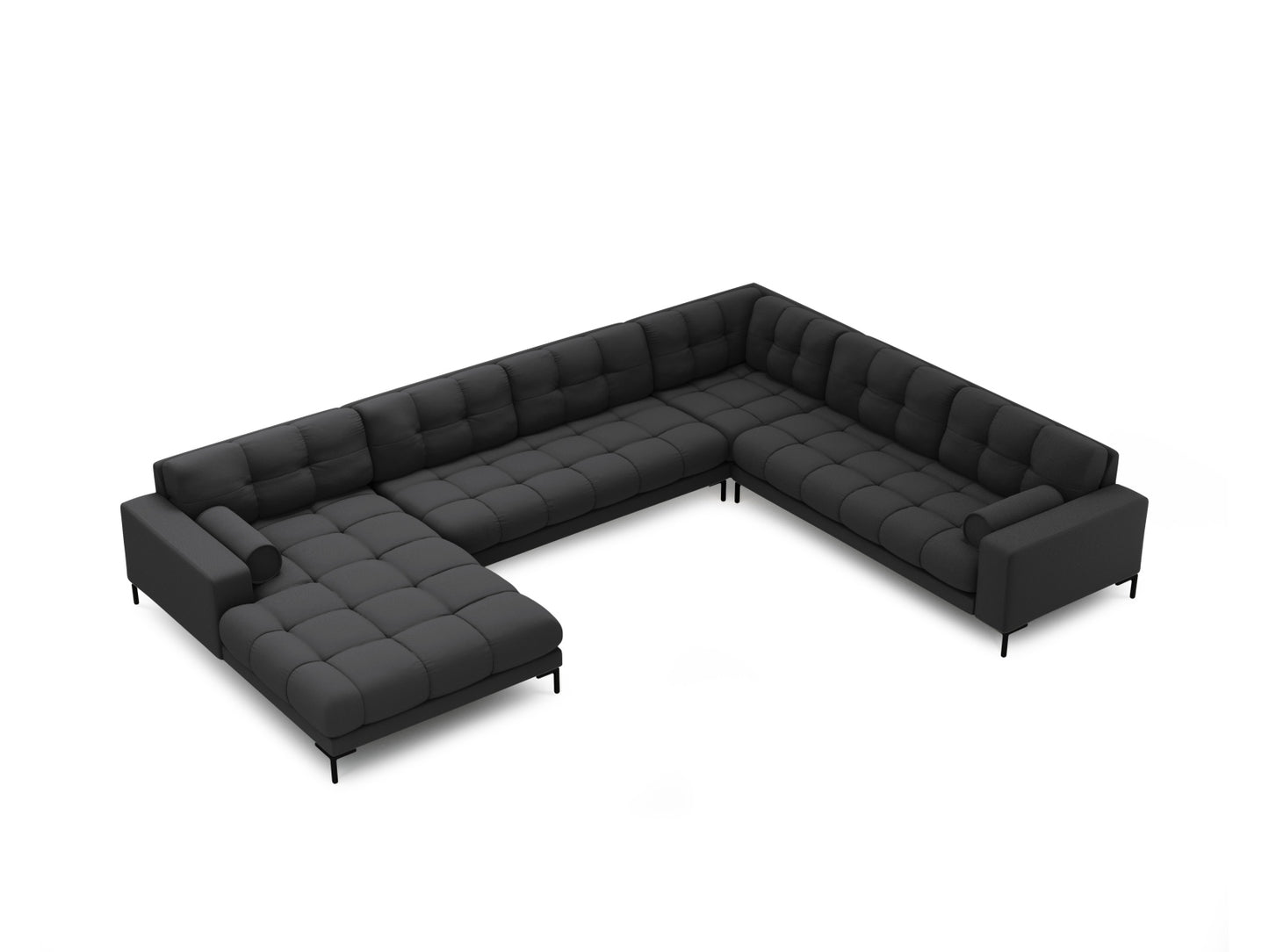Bali Panoramic Corner Sofa, 7 Seats, 327x256 cm — Dark Grey / Black Metal / Right