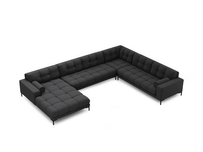 Bali Panoramic Corner Sofa, 7 Seats, 327x256 cm — Dark Grey / Black Metal / Right