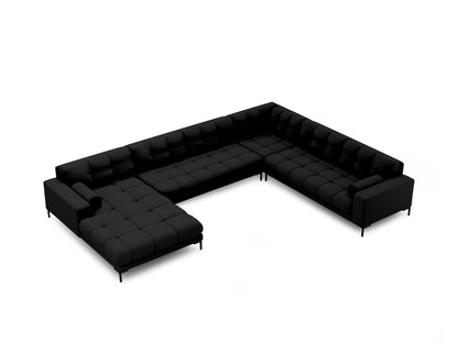 Bali Panoramic Corner Sofa, 7 Seats, 327x256 cm — Black / Black Metal / Right