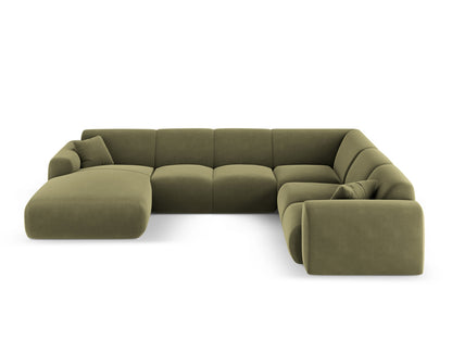 Nolio Panoramic Corner Sofa, 6 Seats, 342x252 cm — Light Green / Right