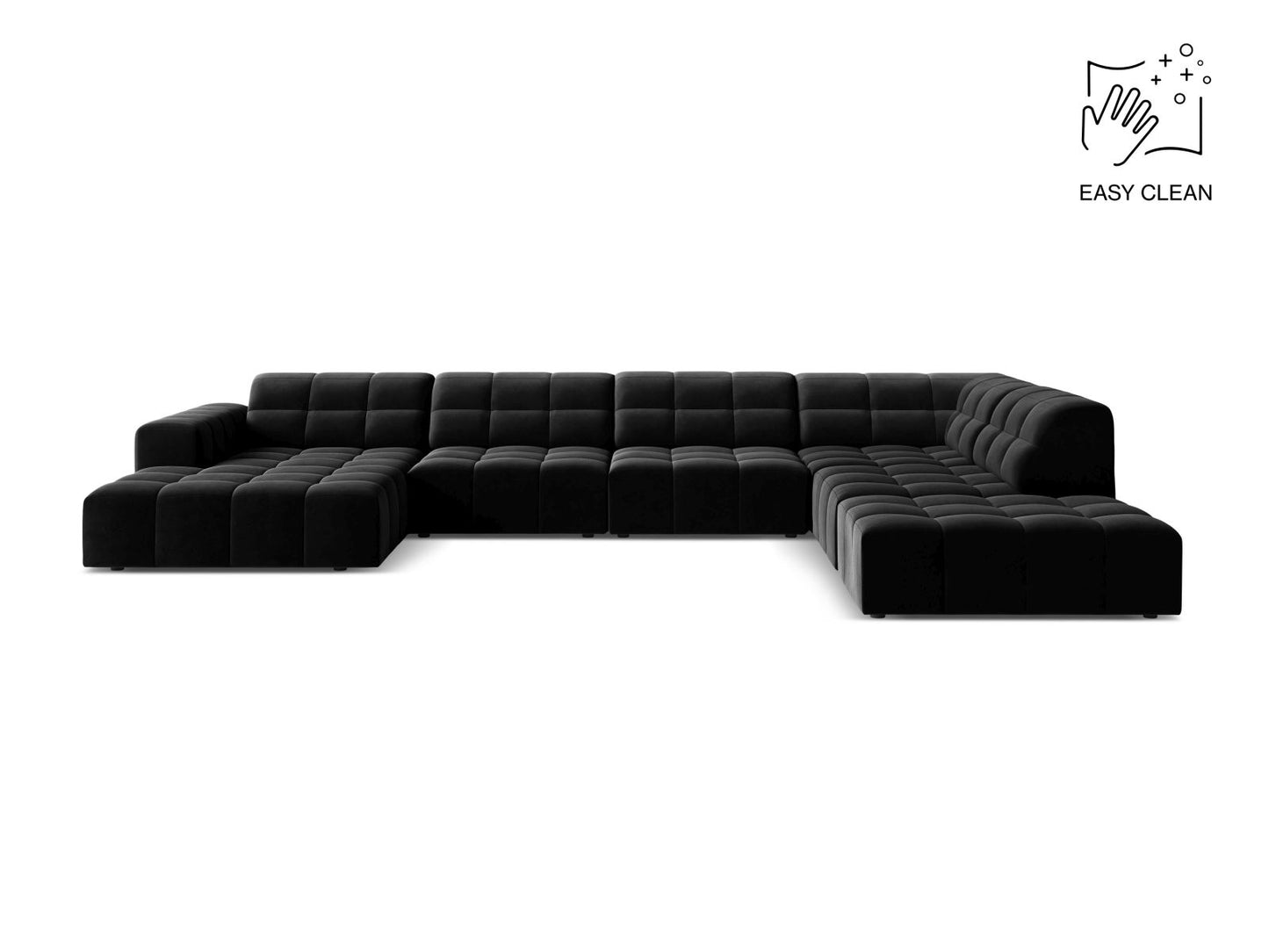 Chicago Panoramic Corner Sofa, 7 Seats, 375x263 cm — Black / Right