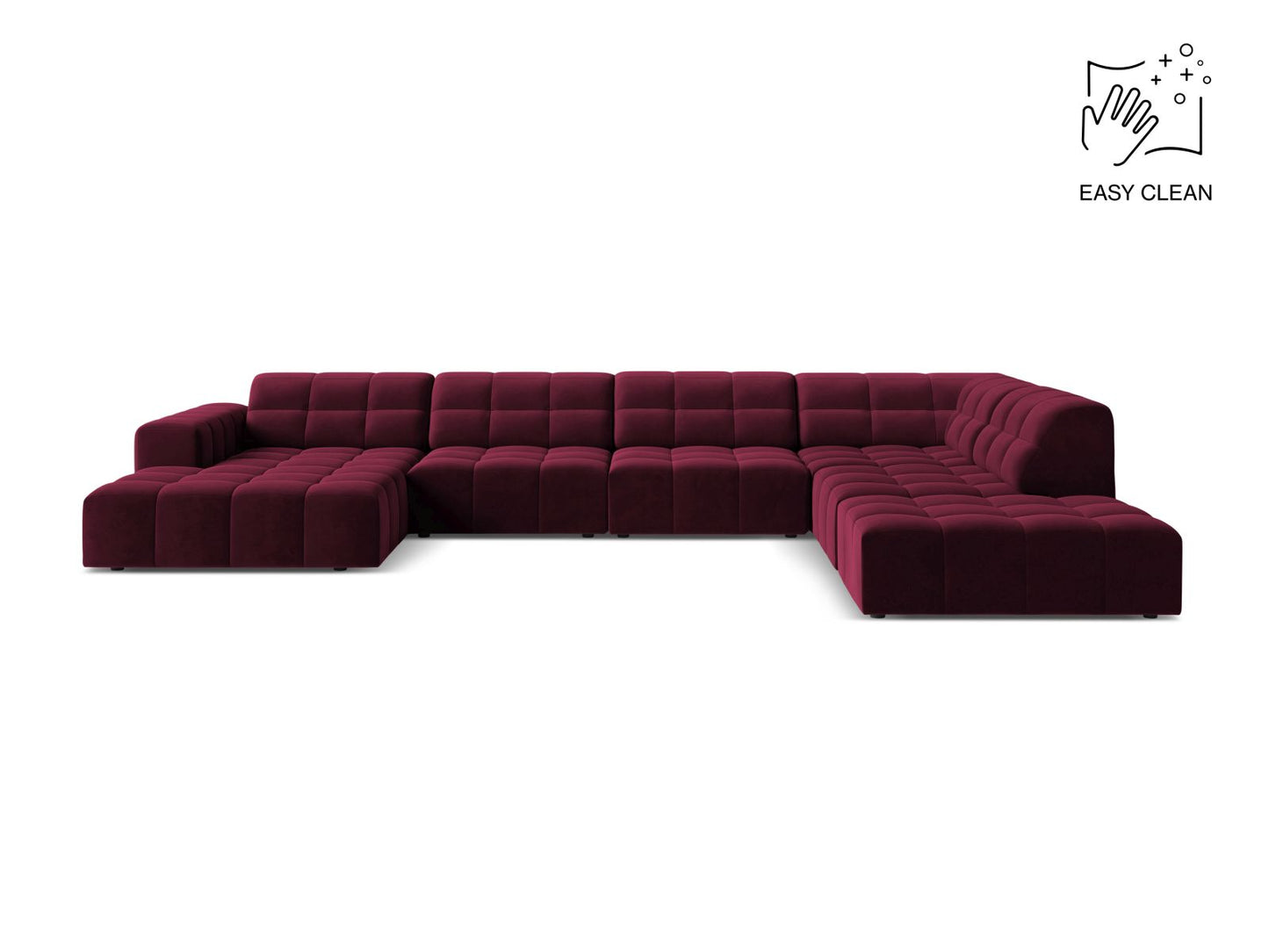 Chicago Panoramic Corner Sofa, 7 Seats, 375x263 cm — Burgundy / Right