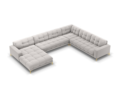 Bali Panoramic Corner Sofa, 7 Seats, 327x256 cm — Silver / Gold Metal / Right