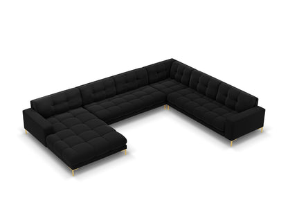 Bali Panoramic Corner Sofa, 7 Seats, 327x256 cm — Black / Gold Metal / Right
