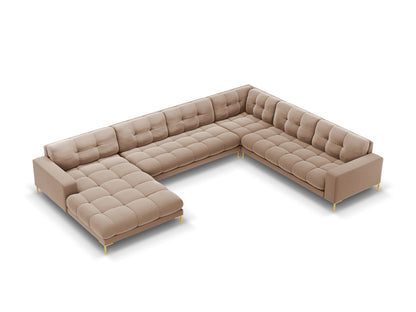 Bali Panoramic Corner Sofa, 7 Seats, 327x256 cm — Beige / Gold Metal / Right