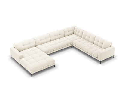 Bali Panoramic Corner Sofa, 7 Seats, 327x256 cm — Light Beige / Black Metal / Right
