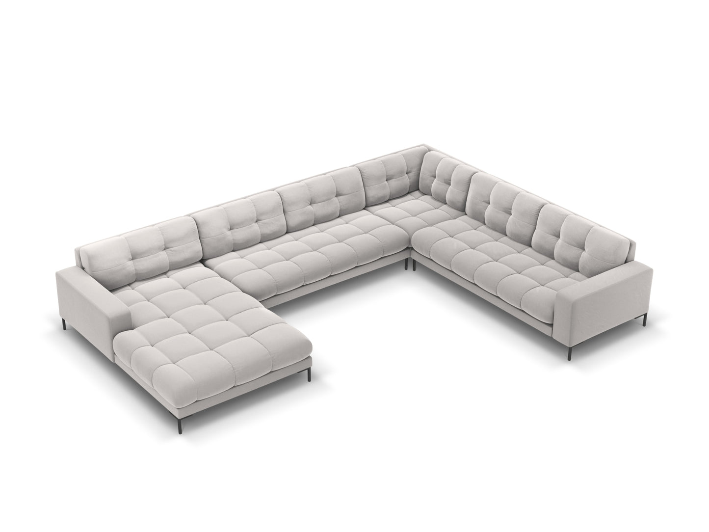 Bali Panoramic Corner Sofa, 7 Seats, 327x256 cm — Silver / Black Metal / Right