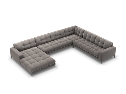 Bali Panoramic Corner Sofa, 7 Seats, 327x256 cm — Light Grey / Black Metal / Right