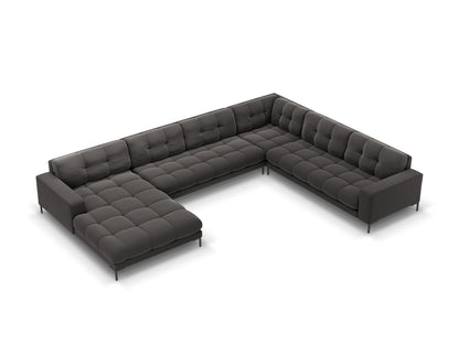 Bali Panoramic Corner Sofa, 7 Seats, 327x256 cm — Dark Grey / Black Metal / Right