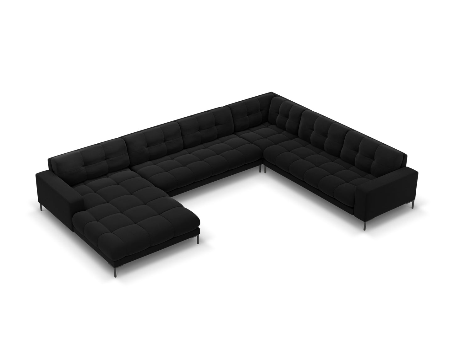 Bali Panoramic Corner Sofa, 7 Seats, 327x256 cm — Black / Black Metal / Right
