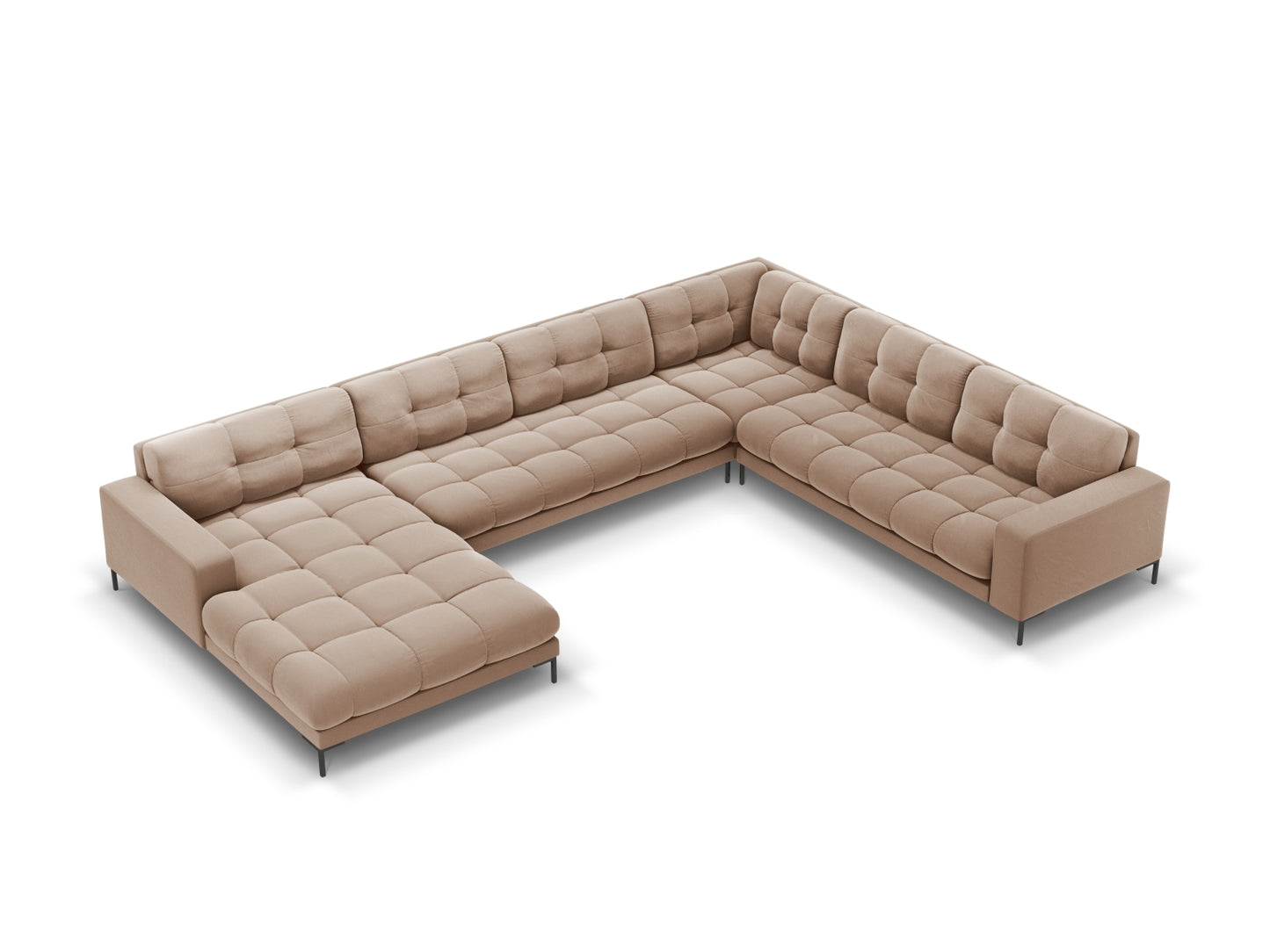 Bali Panoramic Corner Sofa, 7 Seats, 327x256 cm — Beige / Black Metal / Right