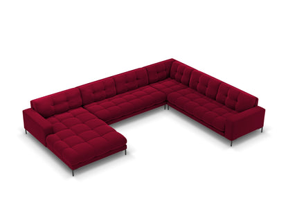 Bali Panoramic Corner Sofa, 7 Seats, 327x256 cm — Red / Black Metal / Right