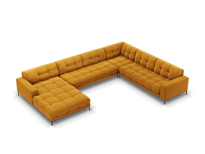 Bali Panoramic Corner Sofa, 7 Seats, 327x256 cm — Yellow / Black Metal / Right