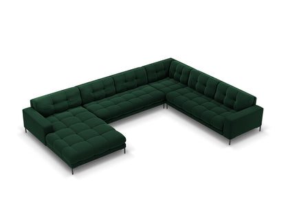 Bali Panoramic Corner Sofa, 7 Seats, 327x256 cm — Bottle Green / Black Metal / Right