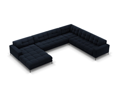 Bali Panoramic Corner Sofa, 7 Seats, 327x256 cm — Dark Blue / Black Metal / Right