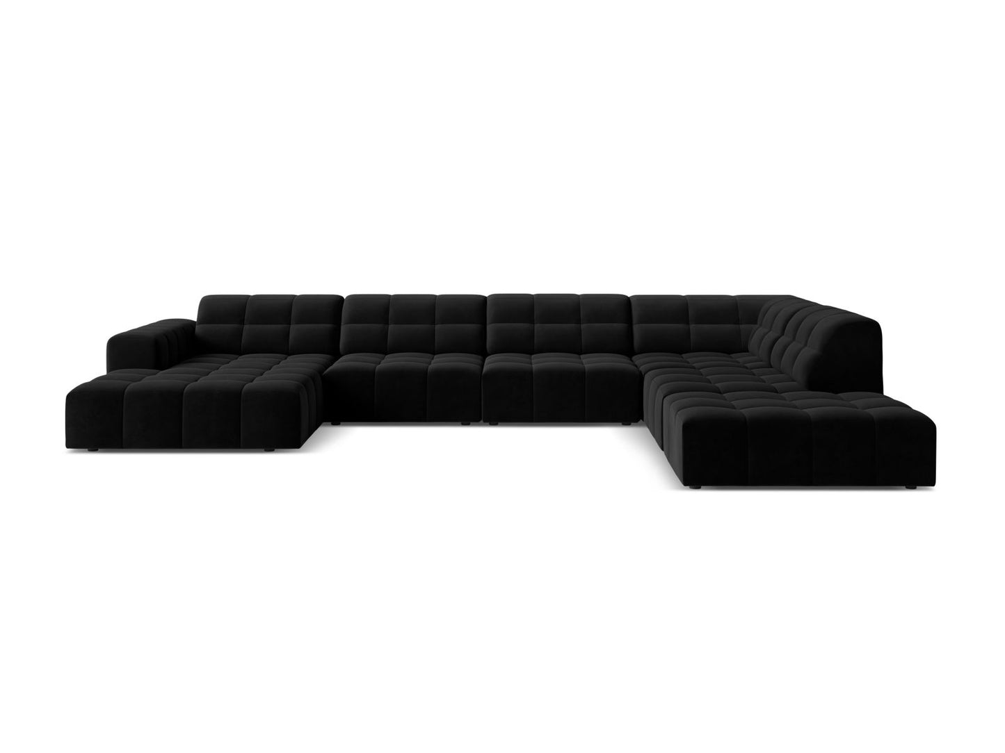 Chicago Panoramic Corner Sofa, 7 Seats, 375x263 cm — Black / Right