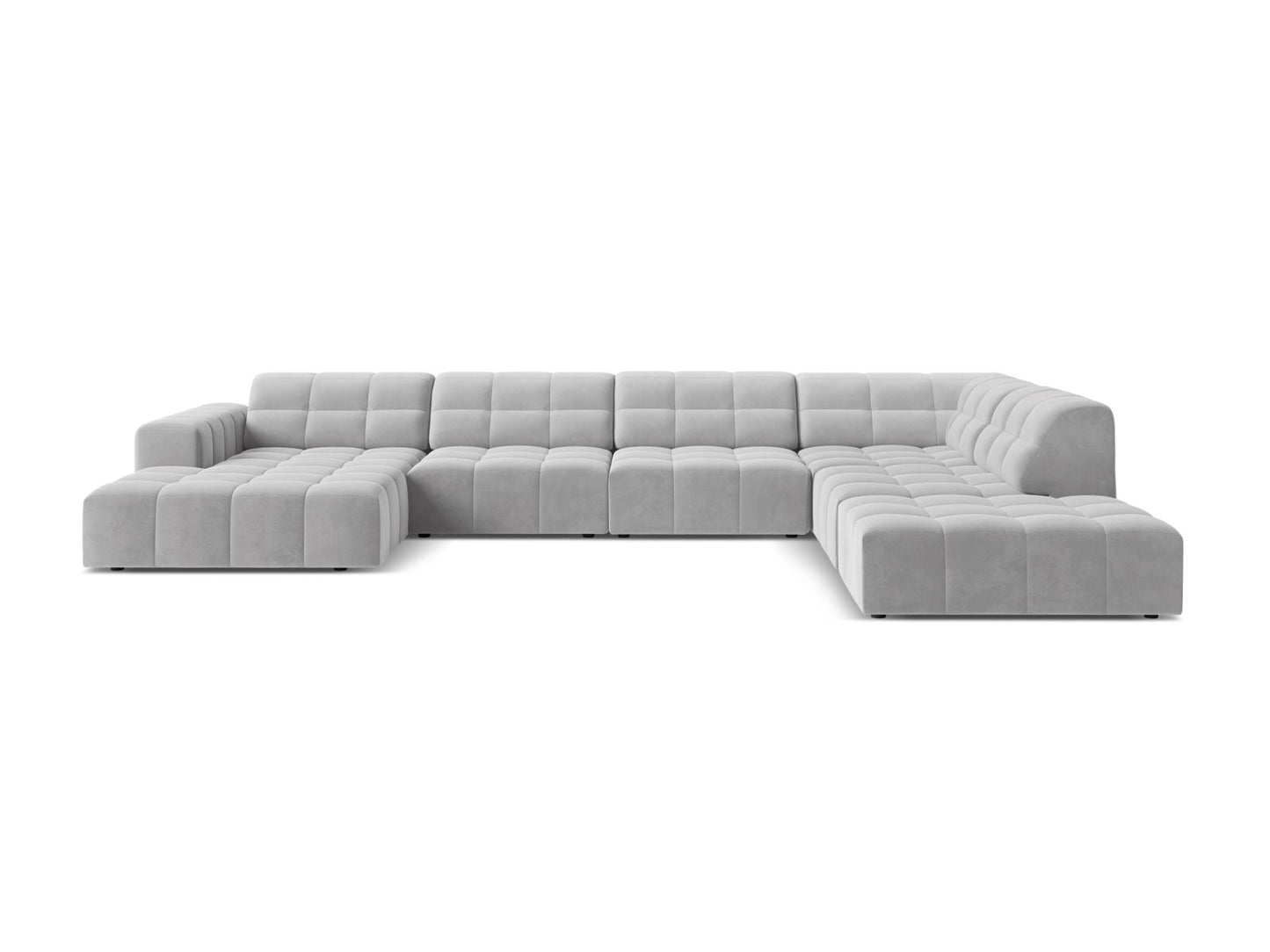 Chicago Panoramic Corner Sofa, 7 Seats, 375x263 cm — Silver / Right