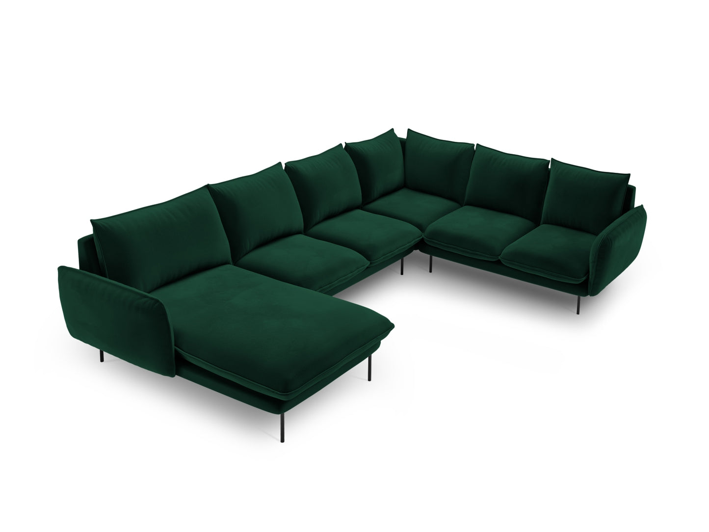 Vienna Panoramic Corner Sofa, 7 Seats, 330x235 cm — Bottle Green / Black Metal / Right