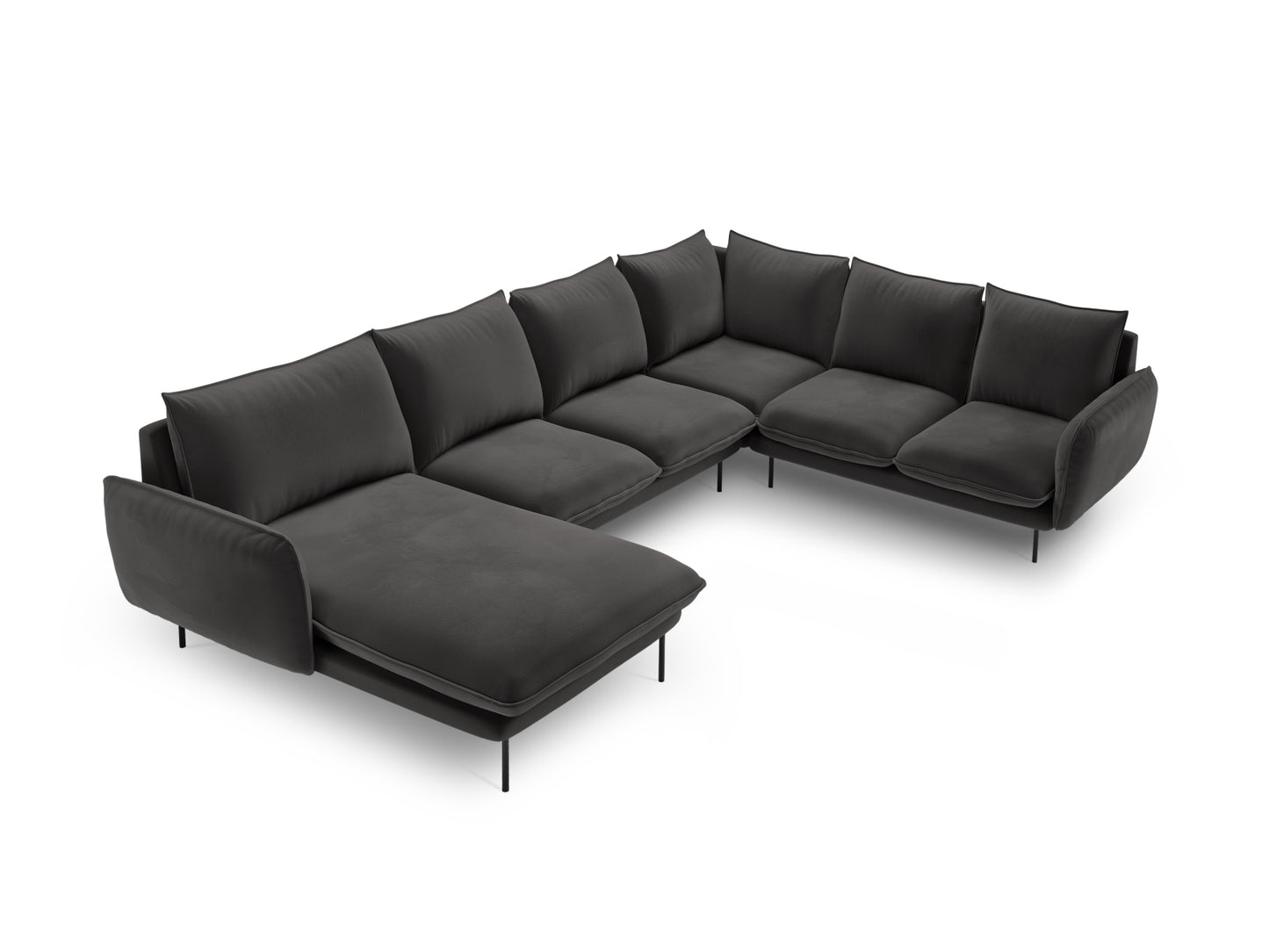 Vienna Panoramic Corner Sofa, 7 Seats, 330x235 cm — Dark Grey / Black Metal / Right