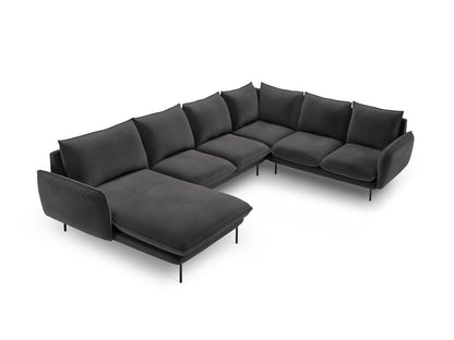 Vienna Panoramic Corner Sofa, 7 Seats, 330x235 cm — Dark Grey / Black Metal / Right