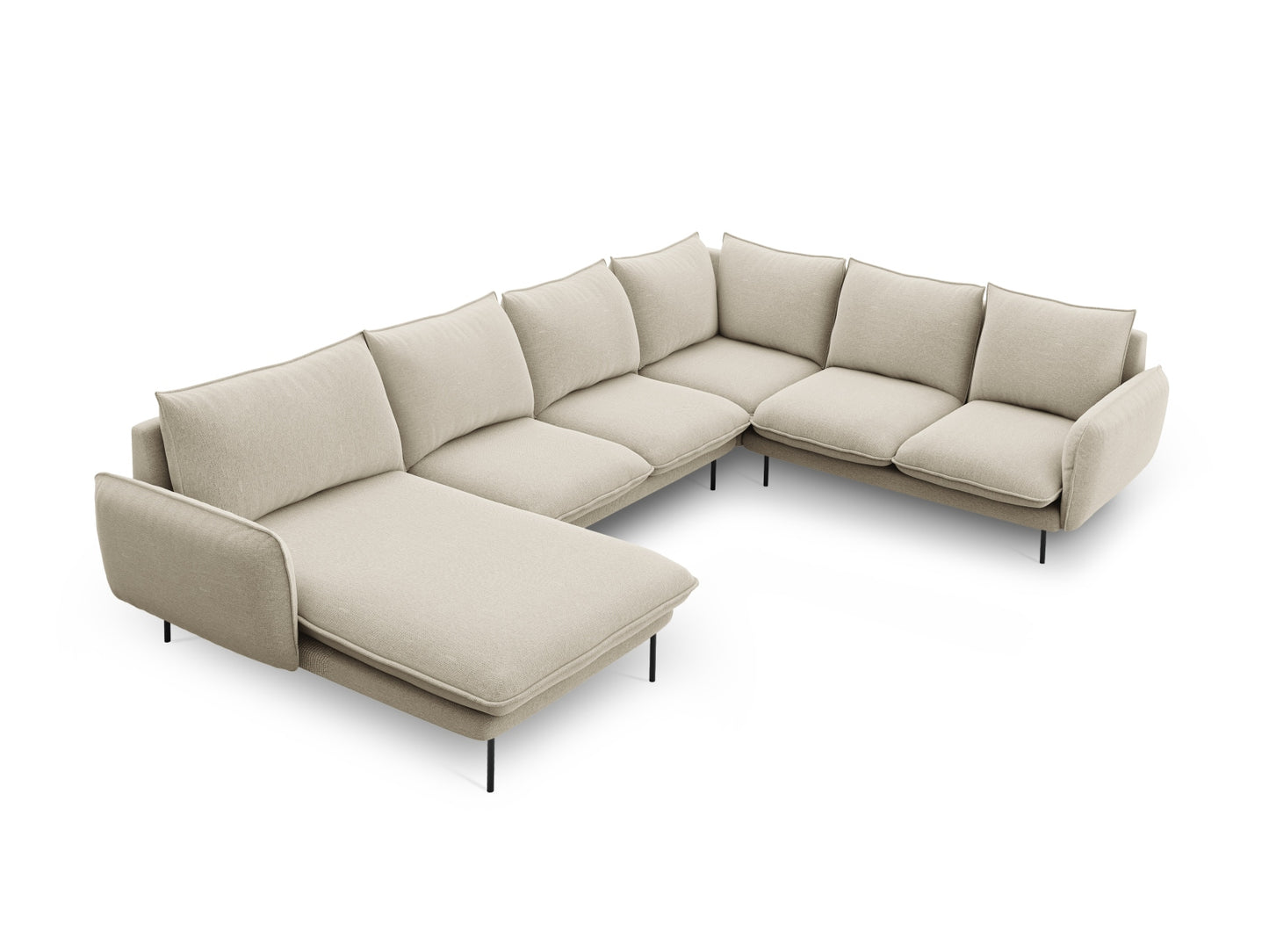 Vienna Panoramic Corner Sofa, 7 Seats, 330x235 cm — Beige / Black Metal / Right