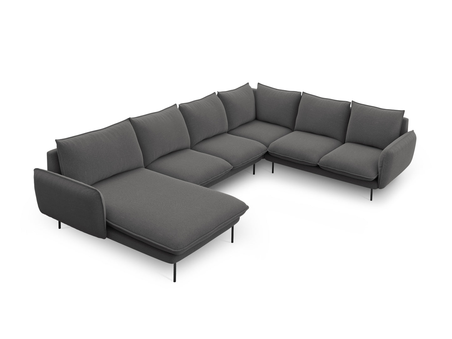 Vienna Panoramic Corner Sofa, 7 Seats, 330x235 cm — Dark Grey / Black Metal / Right
