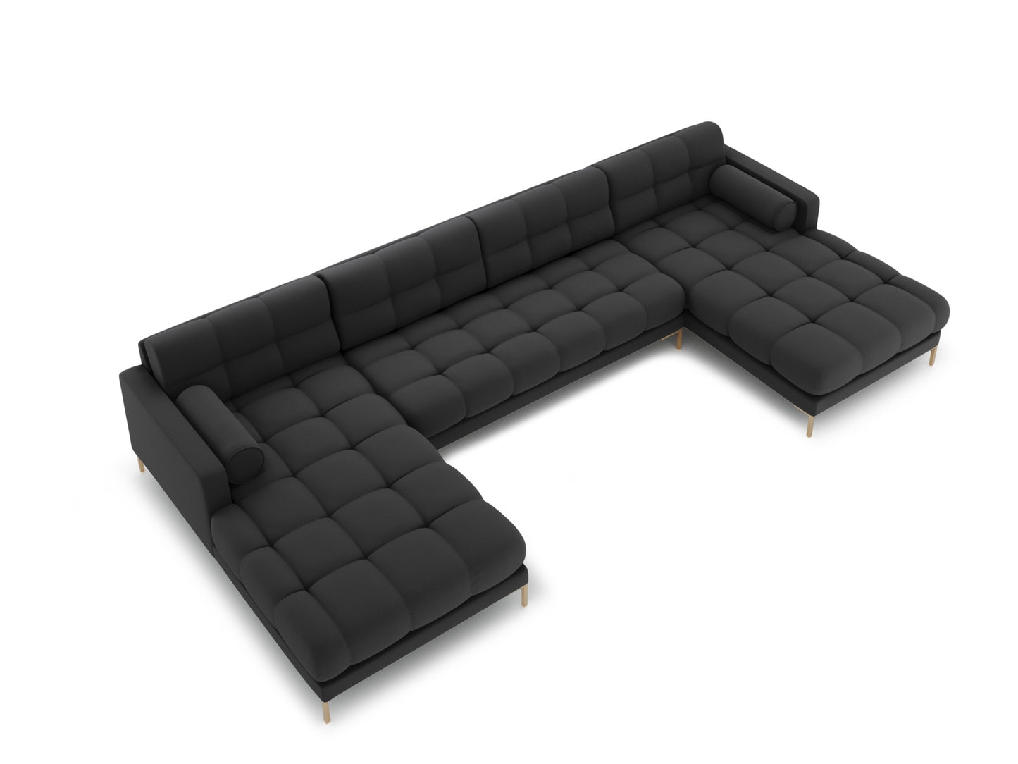 Bali Panoramic Sofa, 7 Seats, 383x185 cm — Dark Grey / Gold Metal