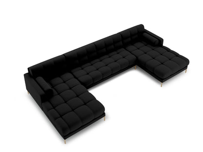 Bali Panoramic Sofa, 7 Seats, 383x185 cm — Black / Gold Metal