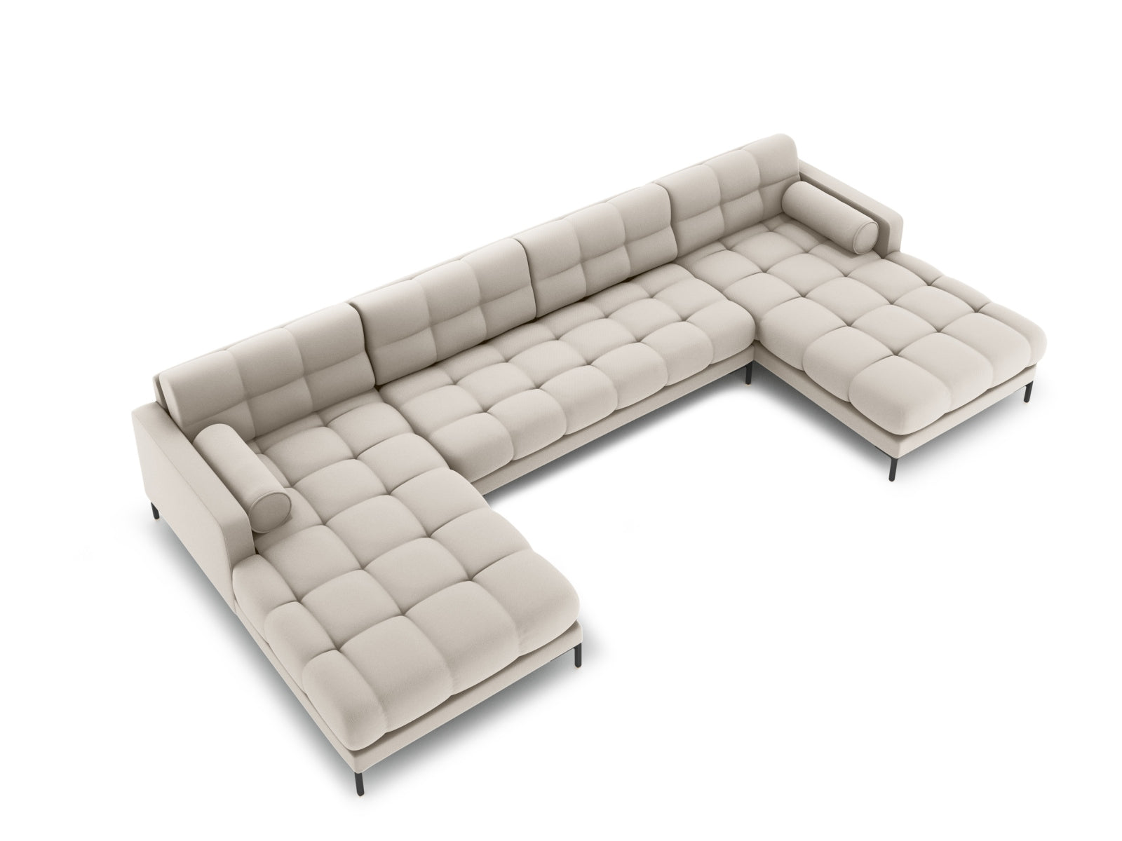 Bali Panoramic Sofa, 7 Seats, 383x185 cm — Beige / Black Metal