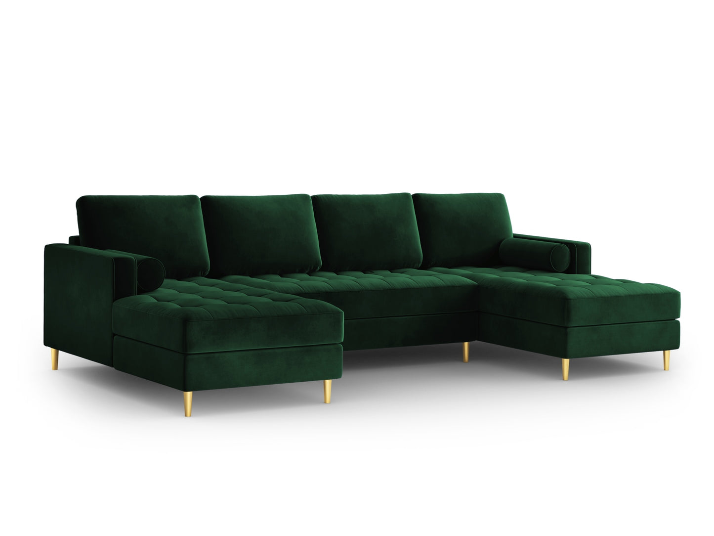 Aspen Panoramic Sofa, 6 Seats, 320x170 cm — Bottle Green / Gold Metal