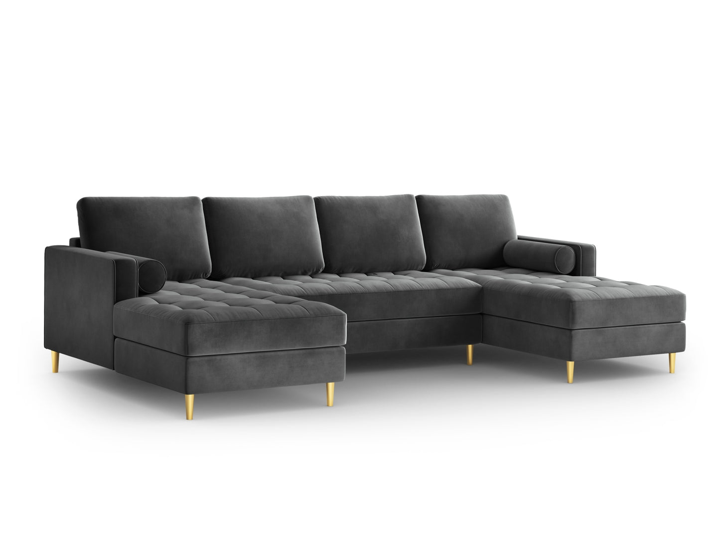 Aspen Panoramic Sofa, 6 Seats, 320x170 cm — Dark Grey / Gold Metal