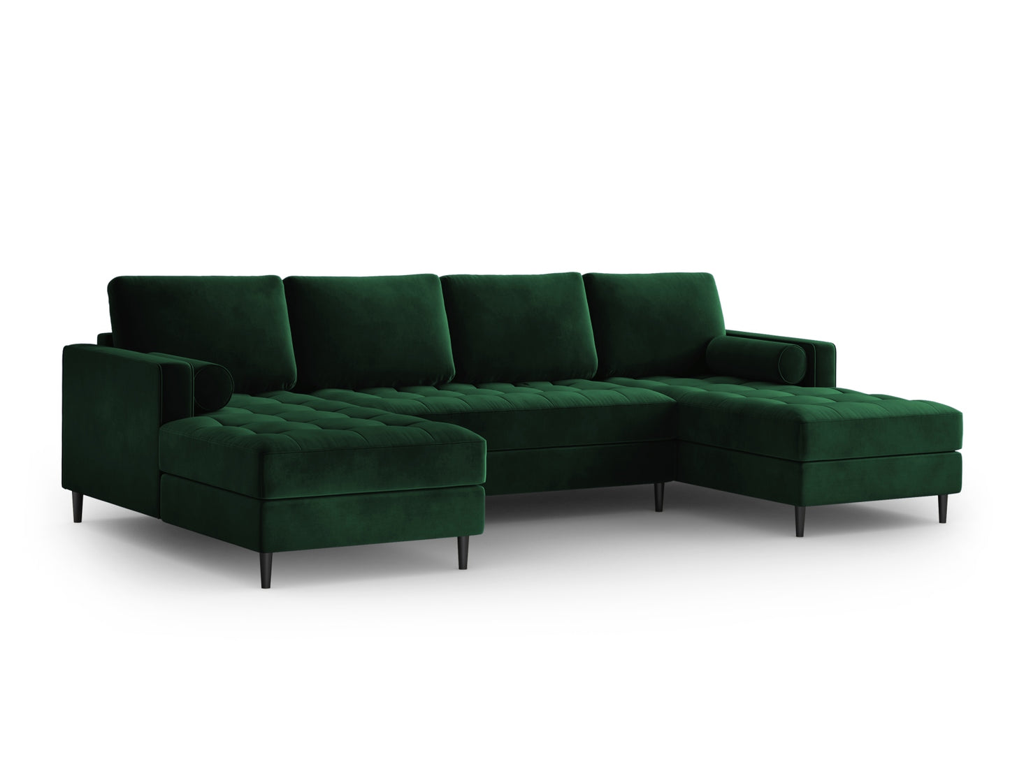 Aspen Panoramic Sofa, 6 Seats, 320x170 cm — Bottle Green / Black Chrome Metal