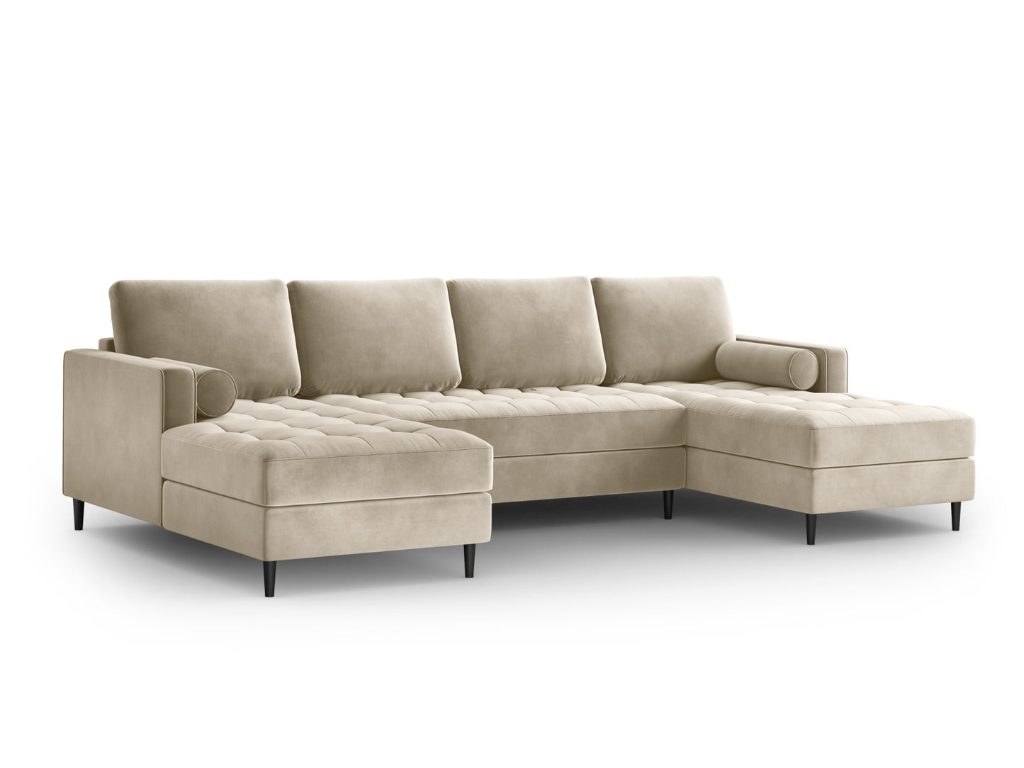 Aspen Panoramic Sofa, 6 Seats, 320x170 cm — Dark Beige / Black Chrome Metal