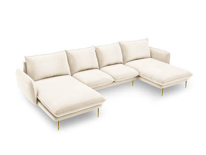 Vienna Panoramic Sofa, 6 Seats, 350x170 cm — Light Beige / Gold Metal