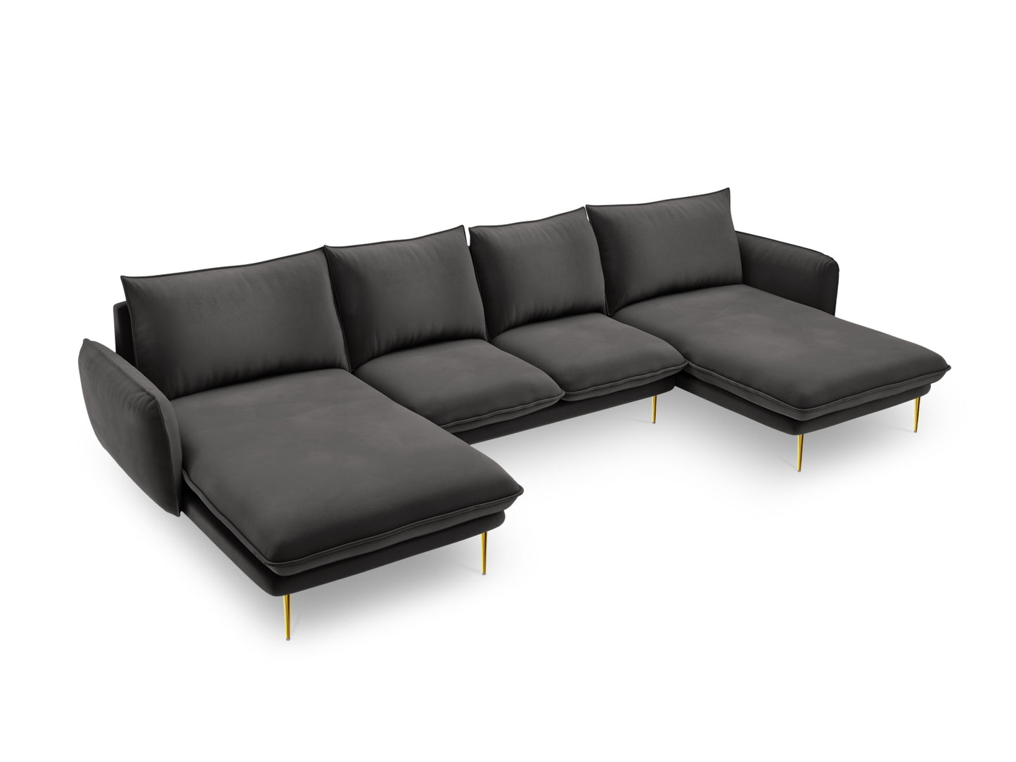 Vienna Panoramic Sofa, 6 Seats, 350x170 cm — Dark Grey / Gold Metal
