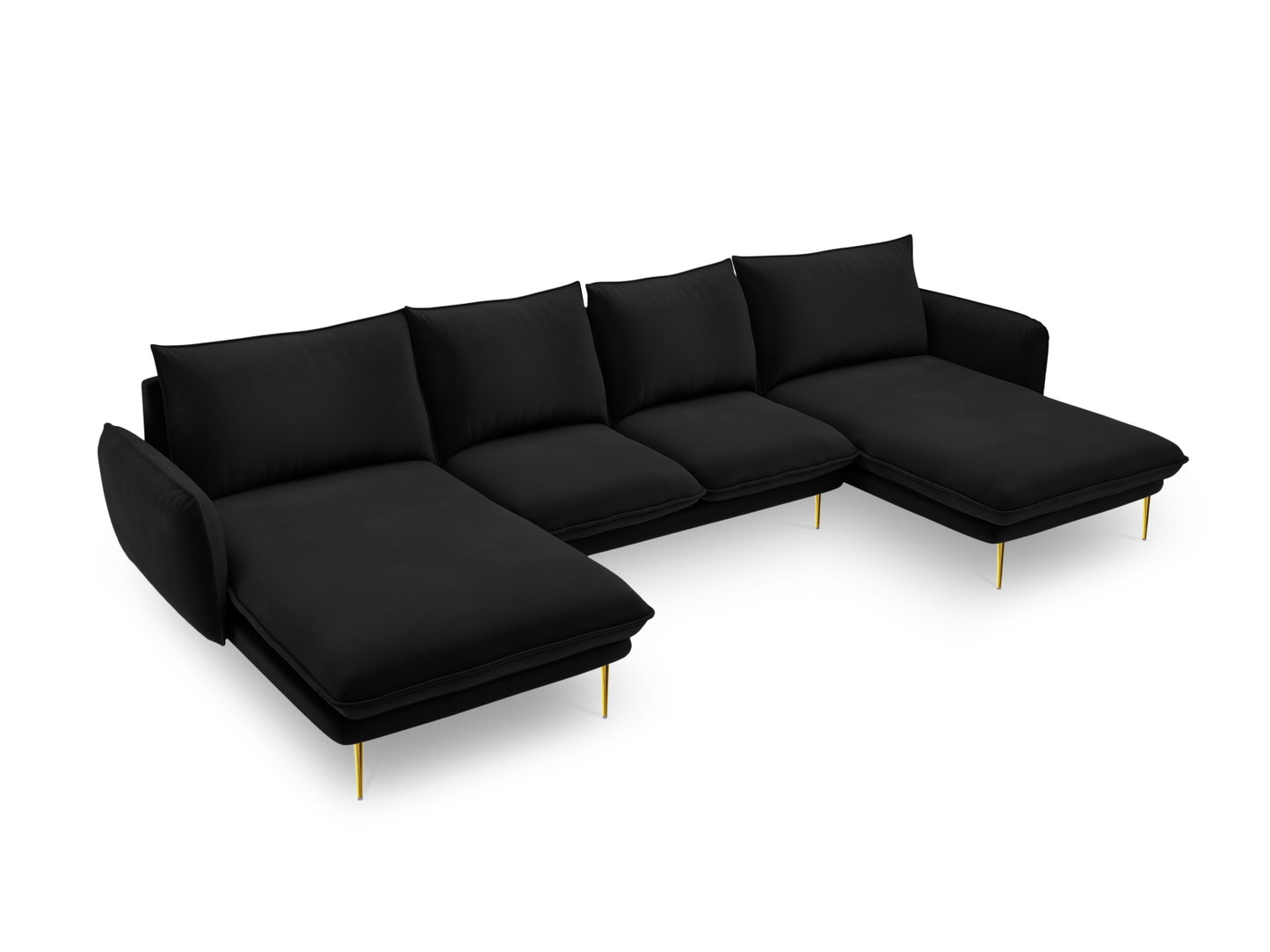 Vienna Panoramic Sofa, 6 Seats, 350x170 cm — Black / Gold Metal