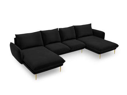 Vienna Panoramic Sofa, 6 Seats, 350x170 cm — Black / Gold Metal