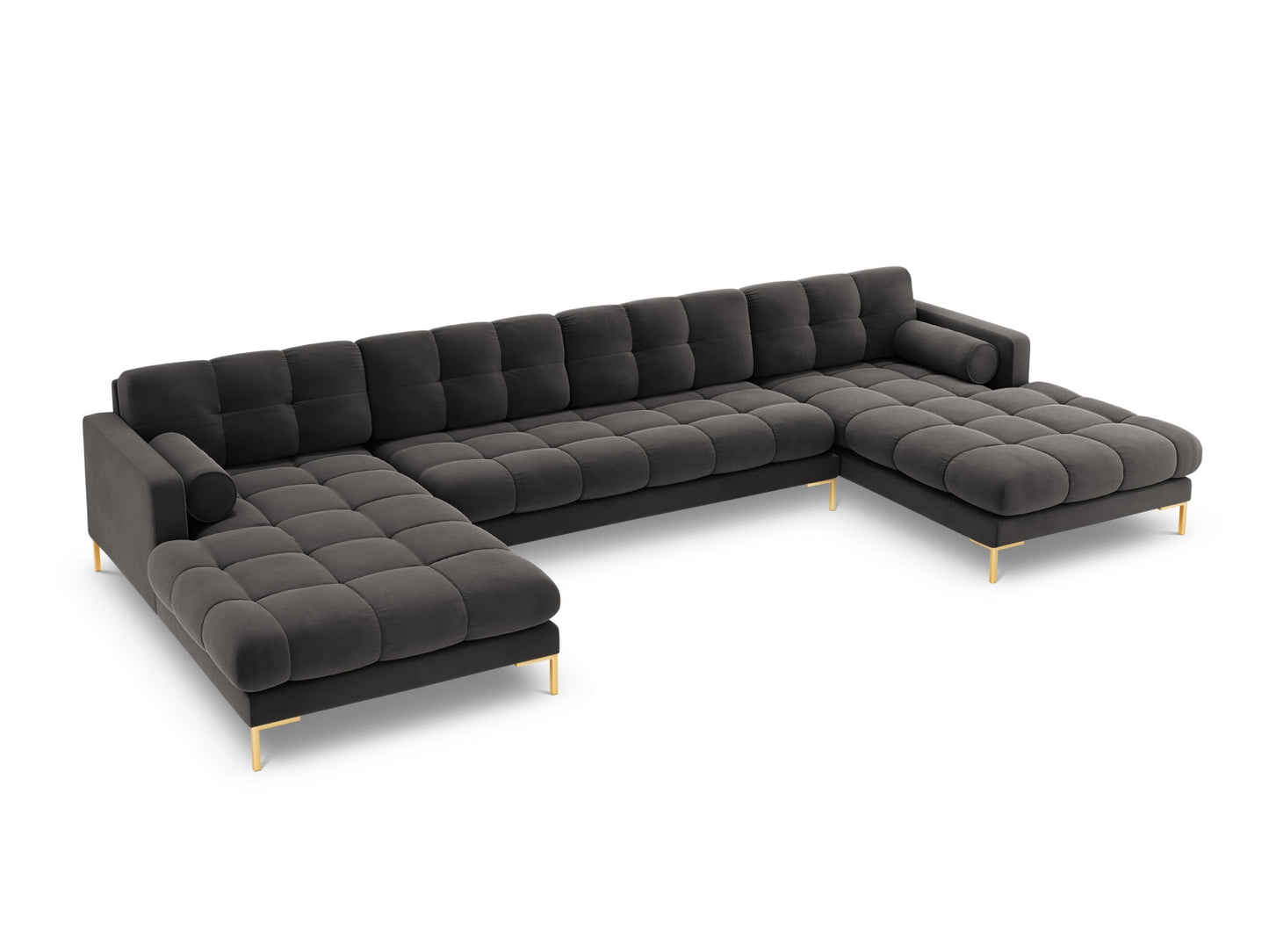 Bali Panoramic Sofa, 7 Seats, 383x185 cm — Dark Grey / Gold Metal