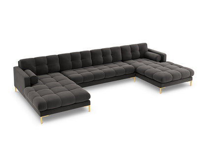 Bali Panoramic Sofa, 7 Seats, 383x185 cm — Dark Grey / Gold Metal