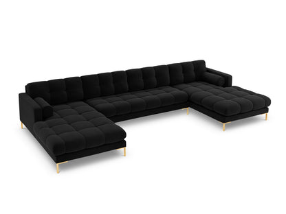 Bali Panoramic Sofa, 7 Seats, 383x185 cm — Black / Gold Metal