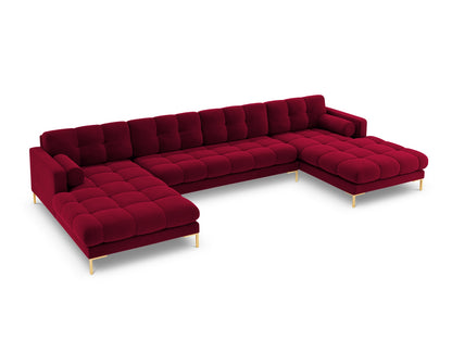 Bali Panoramic Sofa, 7 Seats, 383x185 cm — Red / Gold Metal