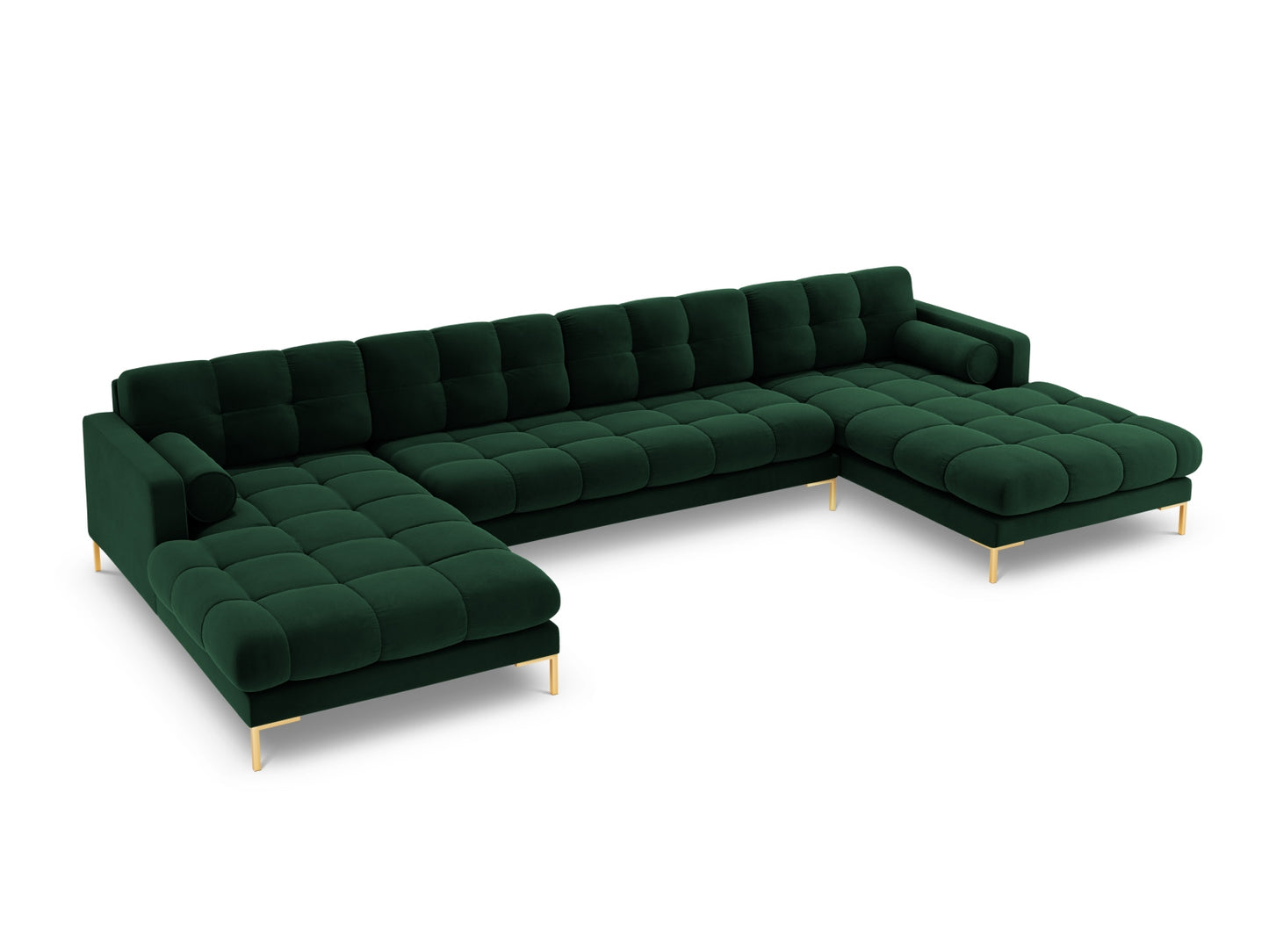 Bali Panoramic Sofa, 7 Seats, 383x185 cm — Bottle Green / Gold Metal