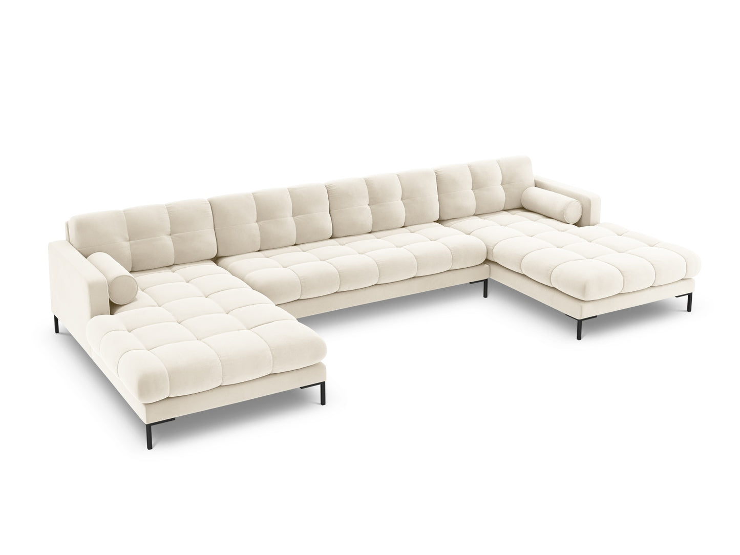 Bali Panoramic Sofa, 7 Seats, 383x185 cm — Light Beige / Black Metal