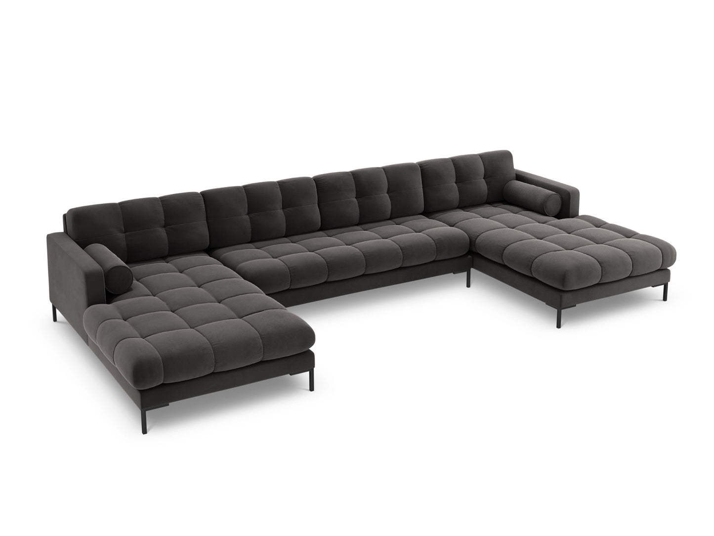 Bali Panoramic Sofa, 7 Seats, 383x185 cm — Dark Grey / Black Metal
